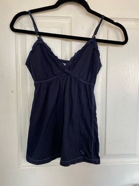 Vintage Abercrombie & Fitch Navy V-Neck Lace-Trim Tank